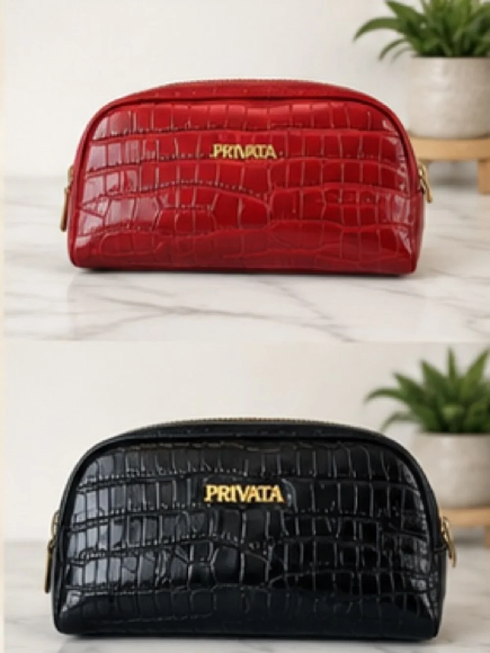 🍒Red Croc-Embossed Cosmetic Pouch🍒